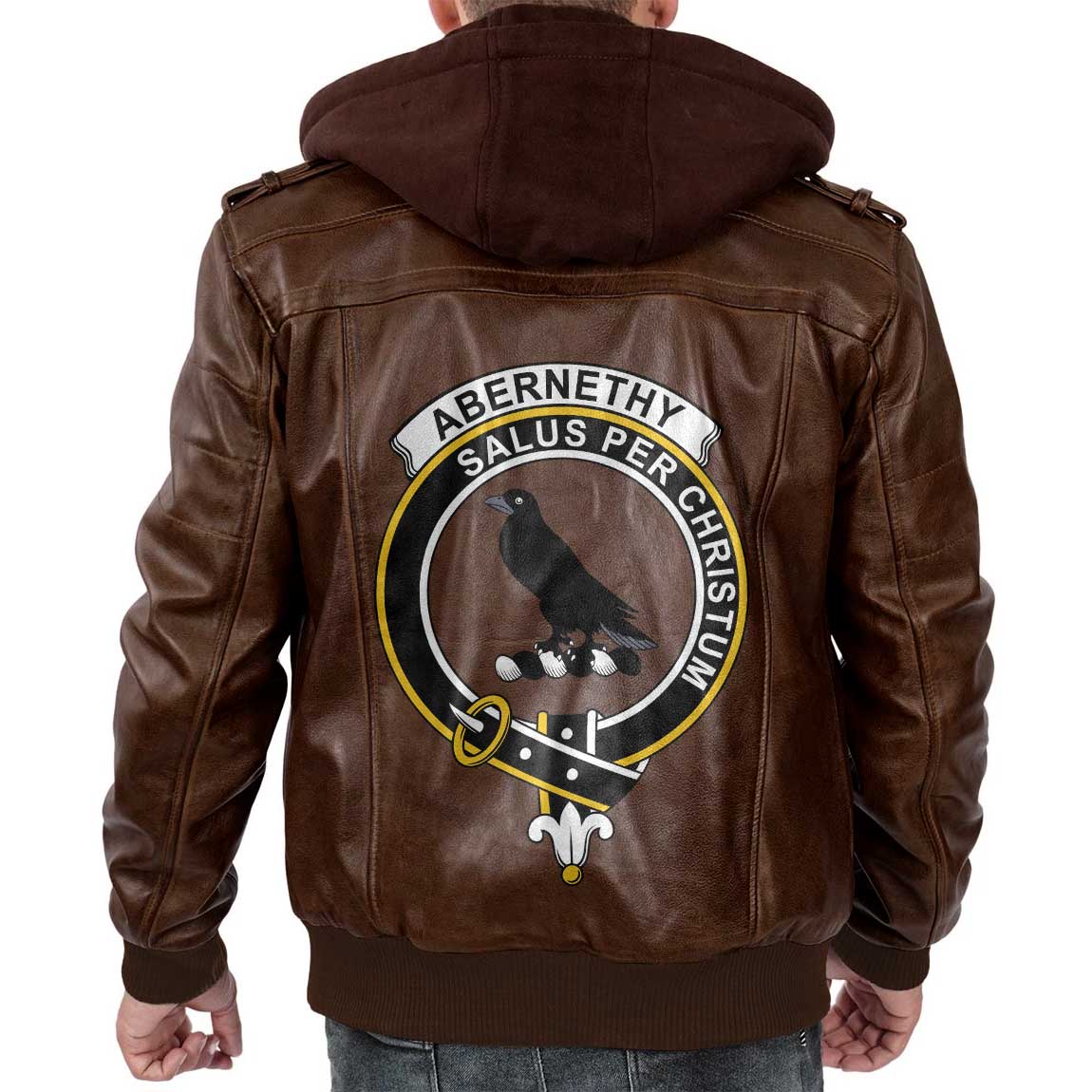 Clan Abernethy Tartan Zip Leather Jacket Crest And Plaid Basic Style