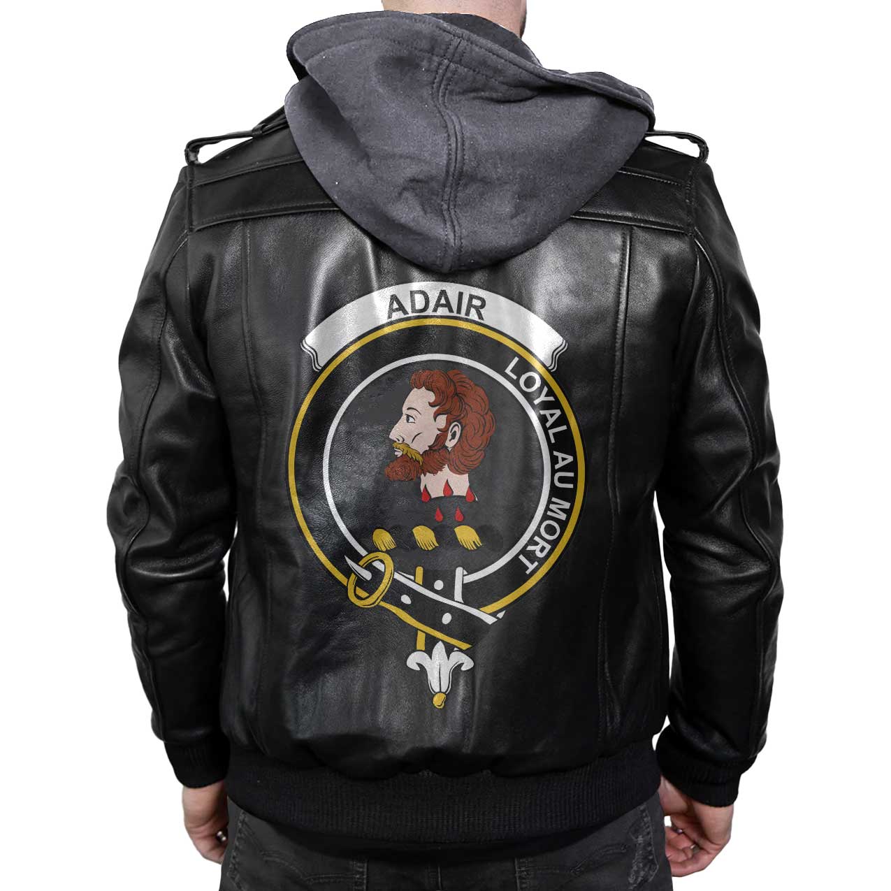 Clan Adair Tartan Zip Leather Jacket Crest And Plaid Basic Style