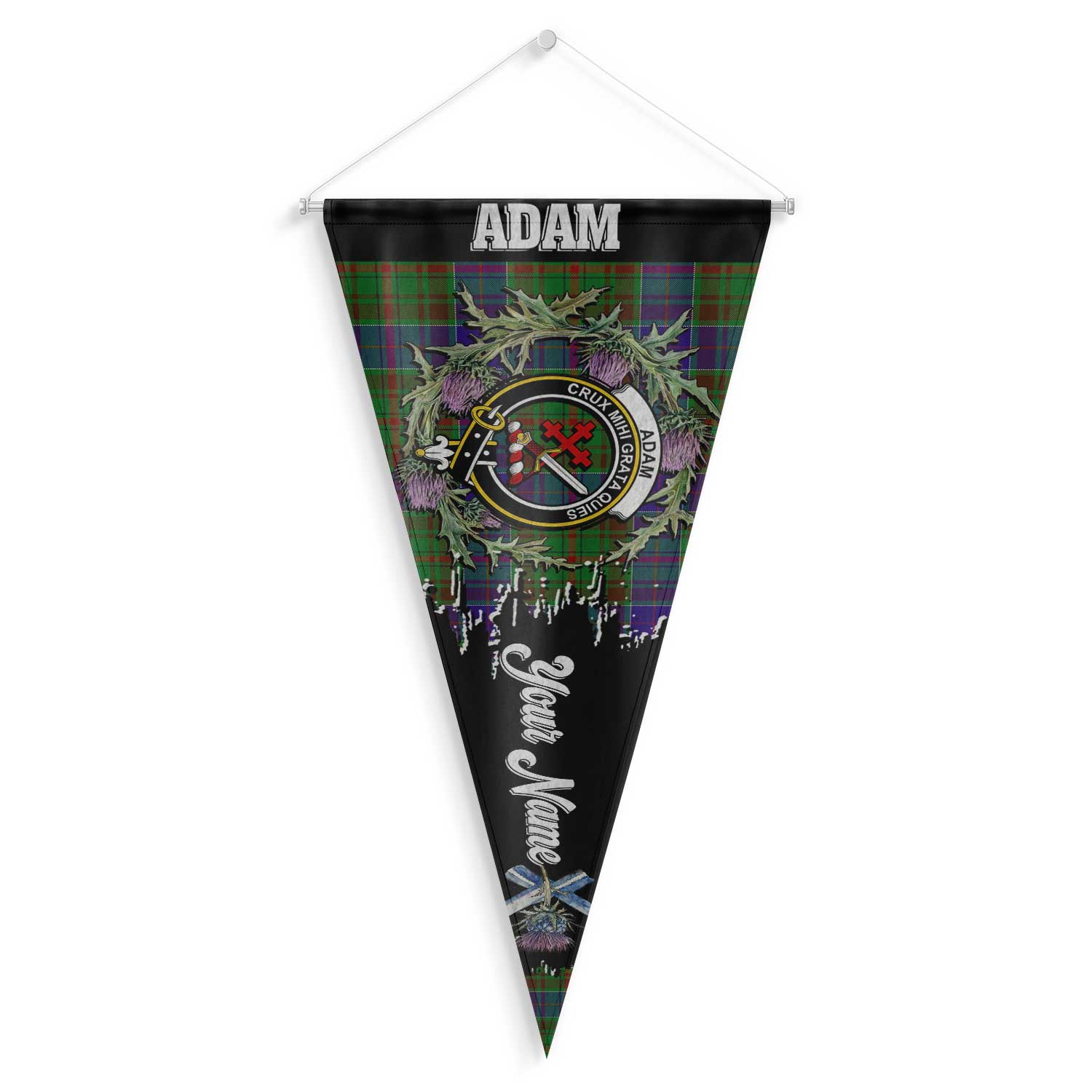 Clan Adam Tartan Felt Pennant Crest And Plaid Basic Style
