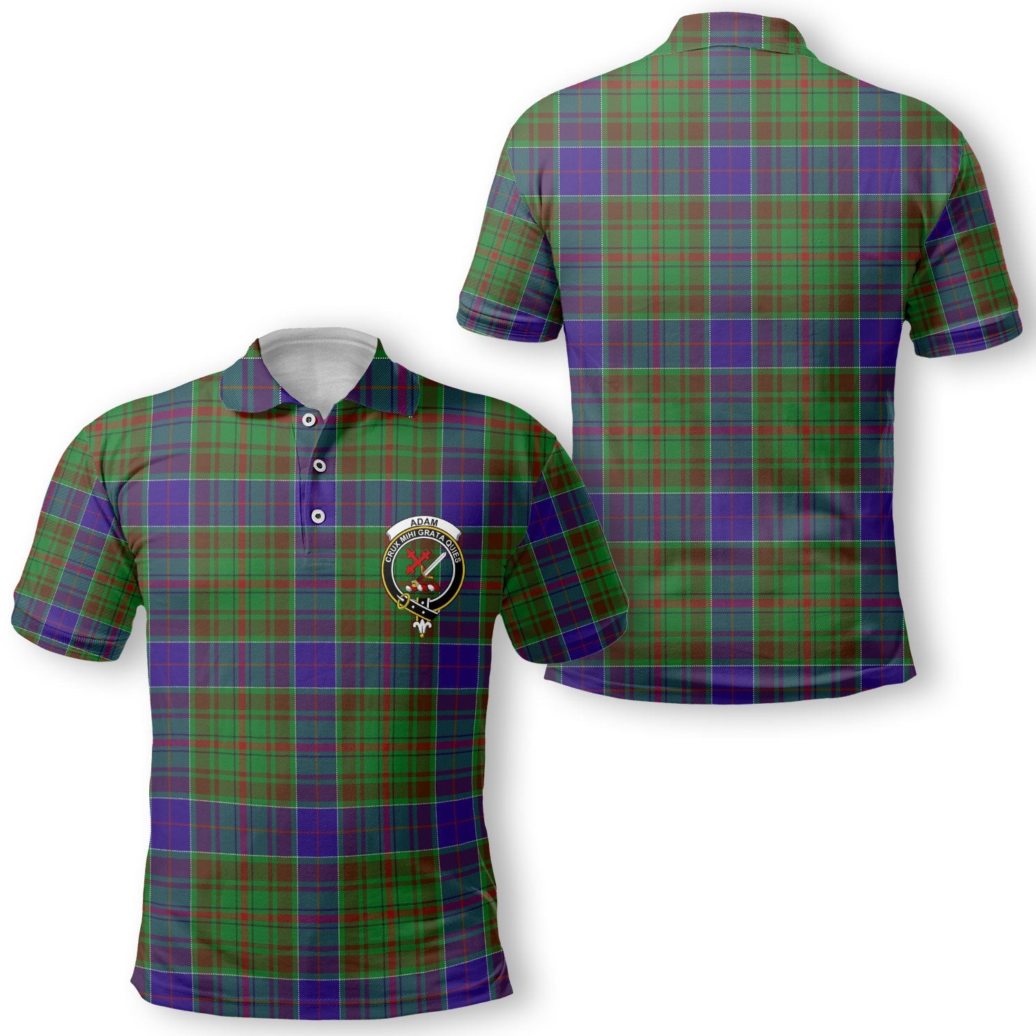 Clan Adam Tartan Golf Men Polo Shirt Crest And Plaid Basic Style