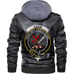 Clan Adam Tartan Zip Leather Jacket Crest And Plaid Basic Style