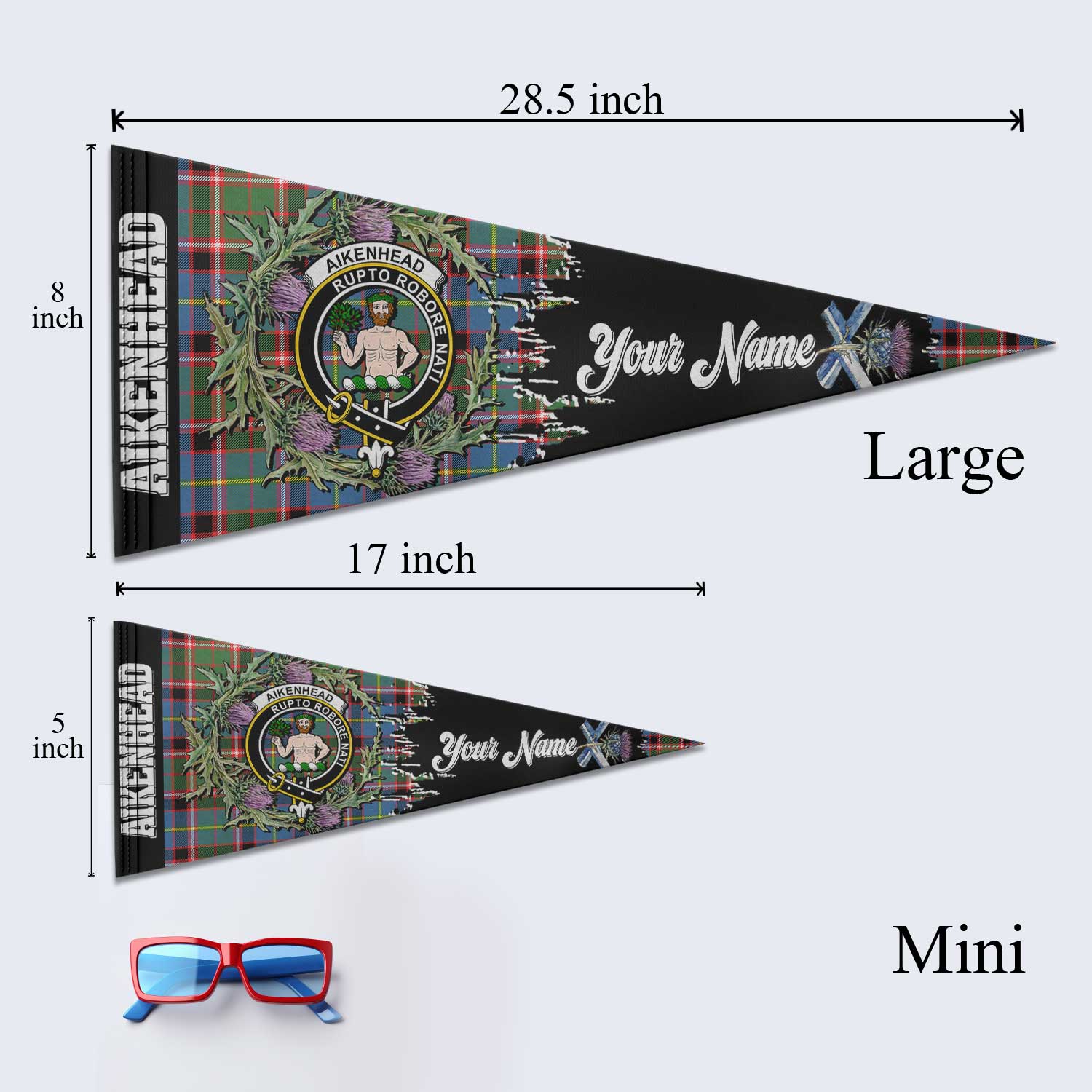 Clan Aikenhead Tartan Felt Pennant Crest And Plaid Basic Style