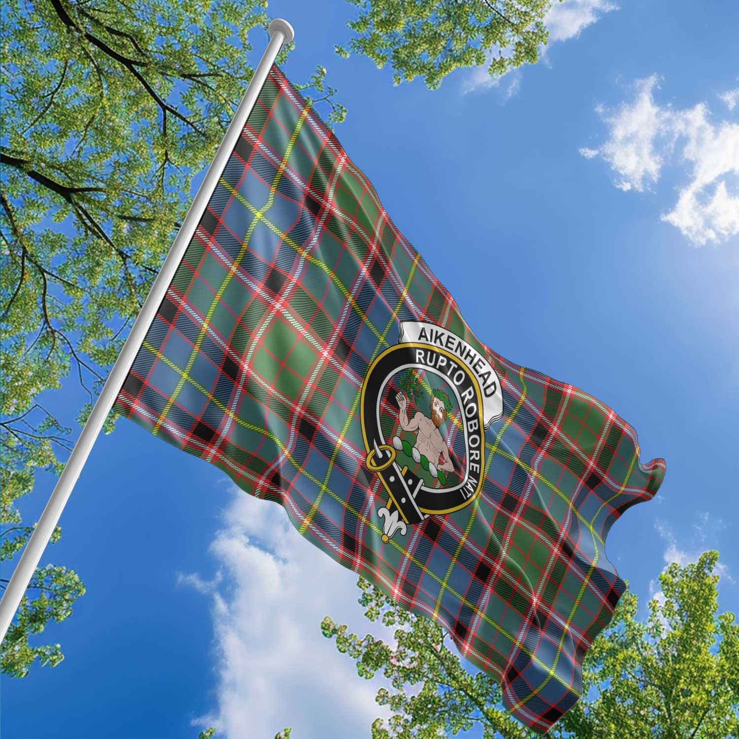 Clan Aikenhead Tartan Flag Crest And Plaid Basic Style