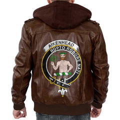 Clan Aikenhead Tartan Zip Leather Jacket Crest And Plaid Basic Style