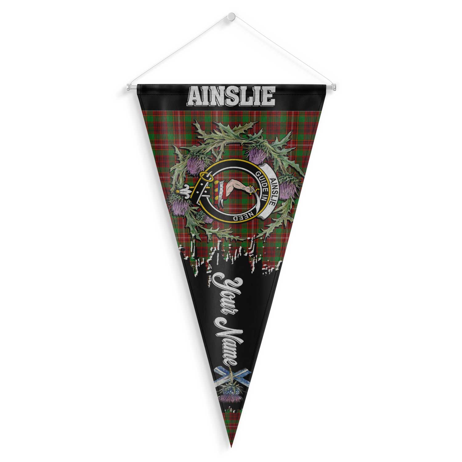 Clan Ainslie Tartan Felt Pennant Crest And Plaid Basic Style