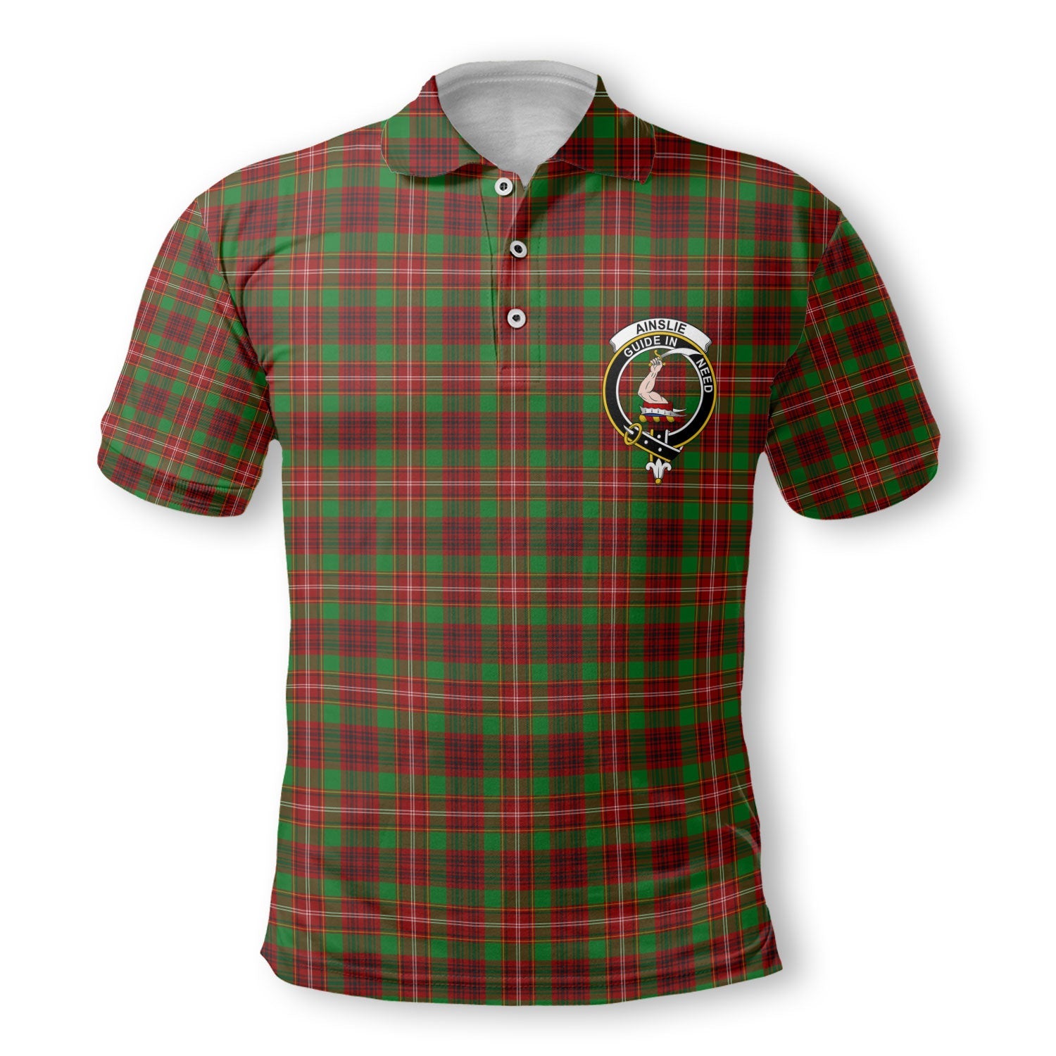 Clan Ainslie Tartan Golf Men Polo Shirt Crest And Plaid Basic Style