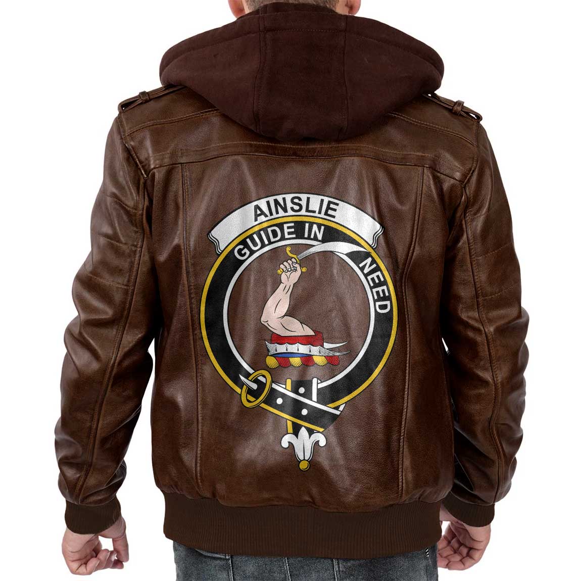 Clan Ainslie Tartan Zip Leather Jacket Crest And Plaid Basic Style