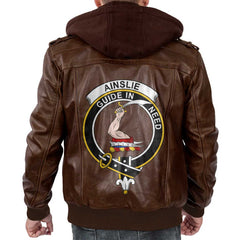 Clan Ainslie Tartan Zip Leather Jacket Crest And Plaid Basic Style