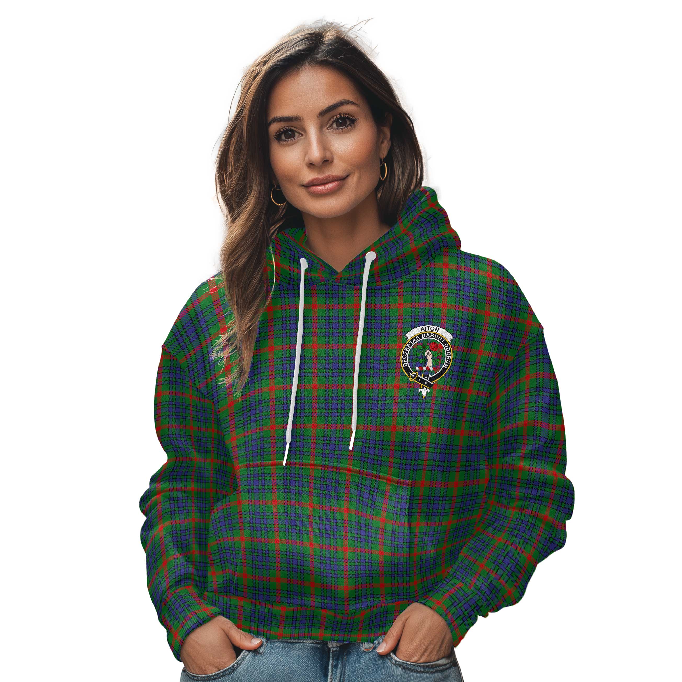 Clan Aiton Tartan Women Hoodie Crest And Plaid Basic Style