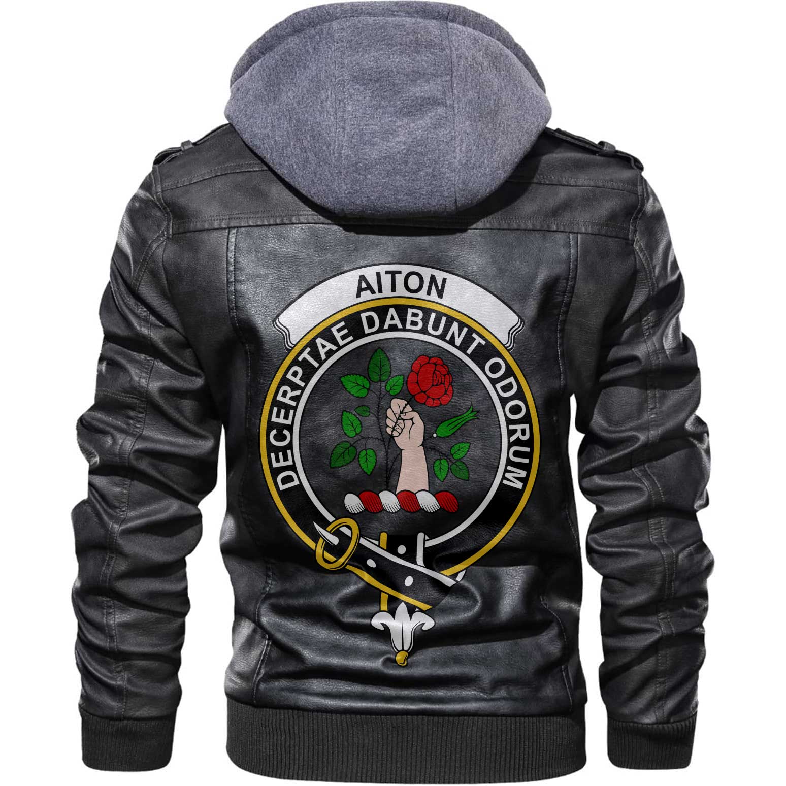 Clan Aiton Tartan Zip Leather Jacket Crest And Plaid Basic Style