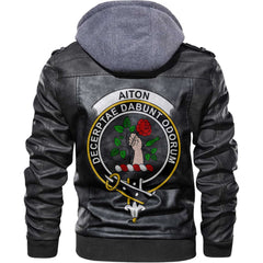 Clan Aiton Tartan Zip Leather Jacket Crest And Plaid Basic Style
