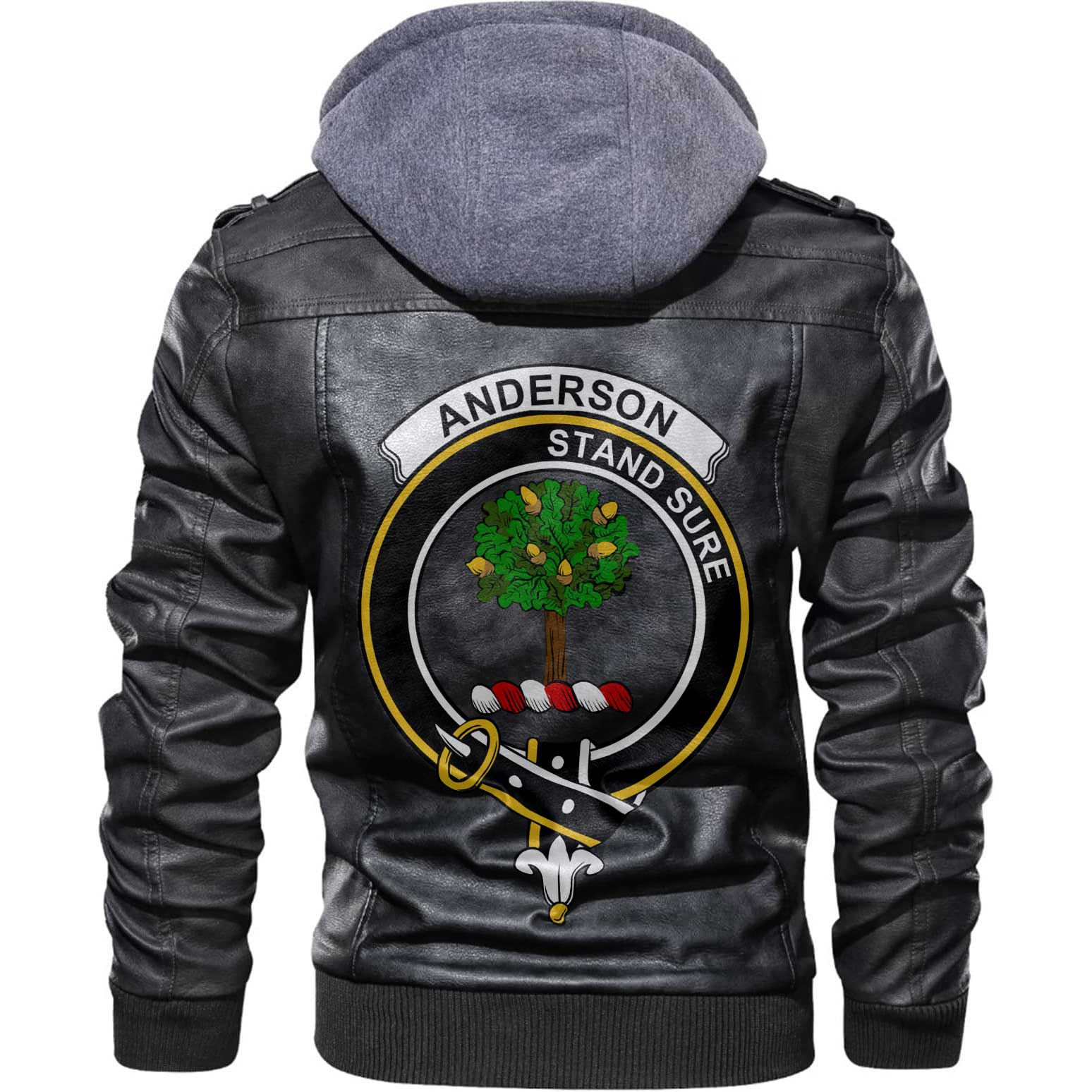 Clan Anderson Tartan Zip Leather Jacket Crest And Plaid Basic Style