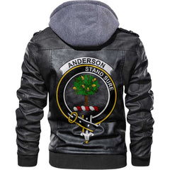 Clan Anderson Tartan Zip Leather Jacket Crest And Plaid Basic Style