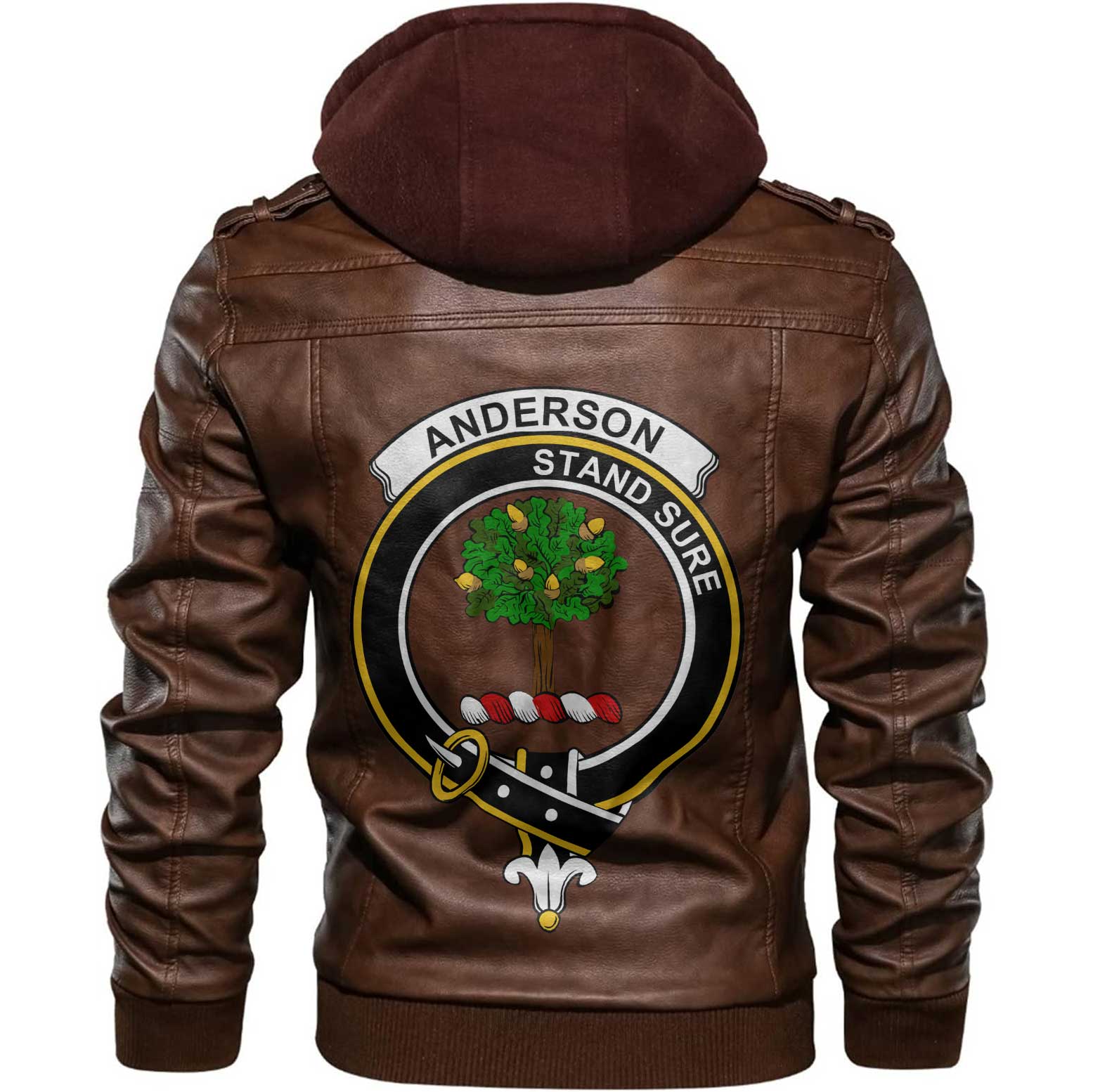 Clan Anderson Tartan Zip Leather Jacket Crest And Plaid Basic Style