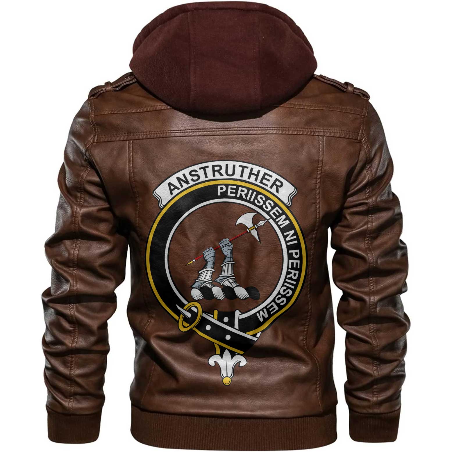 Clan Anstruther Tartan Zip Leather Jacket Crest And Plaid Basic Style