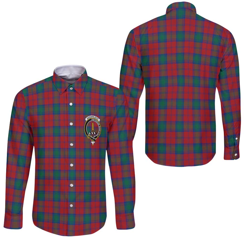 Clan Auchinleck Tartan Long Sleeve Button Shirt Crest And Plaid Basic Style