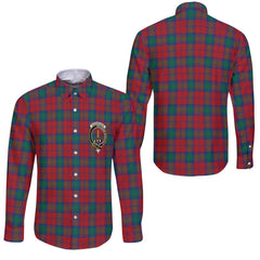 Clan Auchinleck Tartan Long Sleeve Button Shirt Crest And Plaid Basic Style