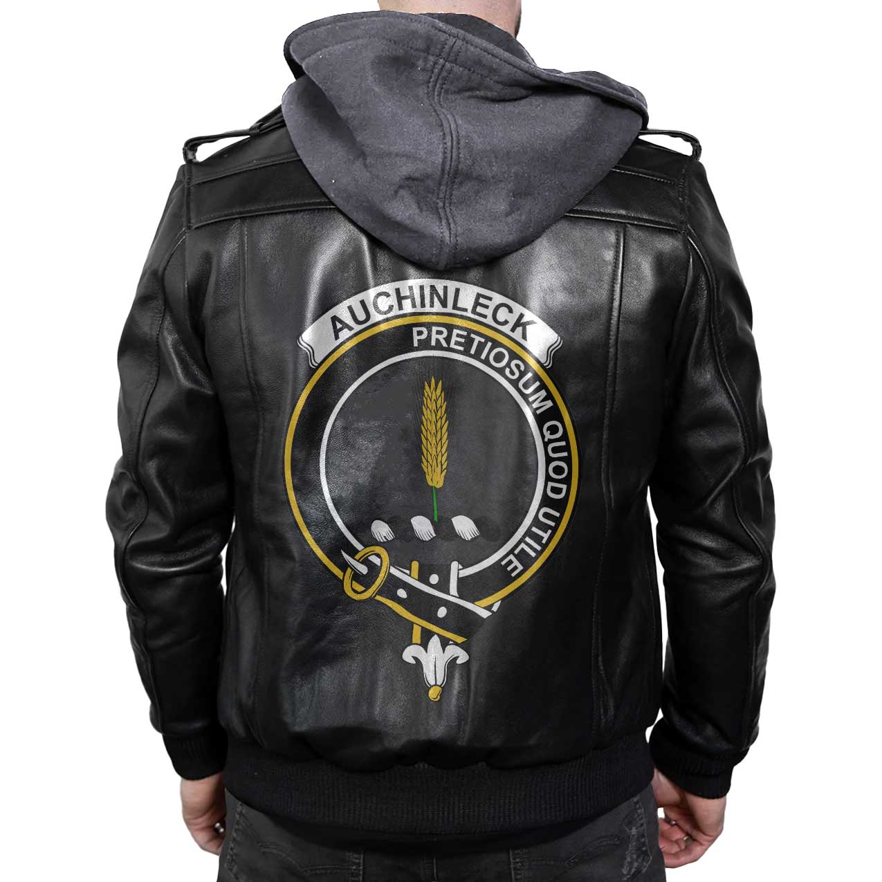 Clan Auchinleck Tartan Zip Leather Jacket Crest And Plaid Basic Style