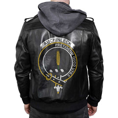 Clan Auchinleck Tartan Zip Leather Jacket Crest And Plaid Basic Style