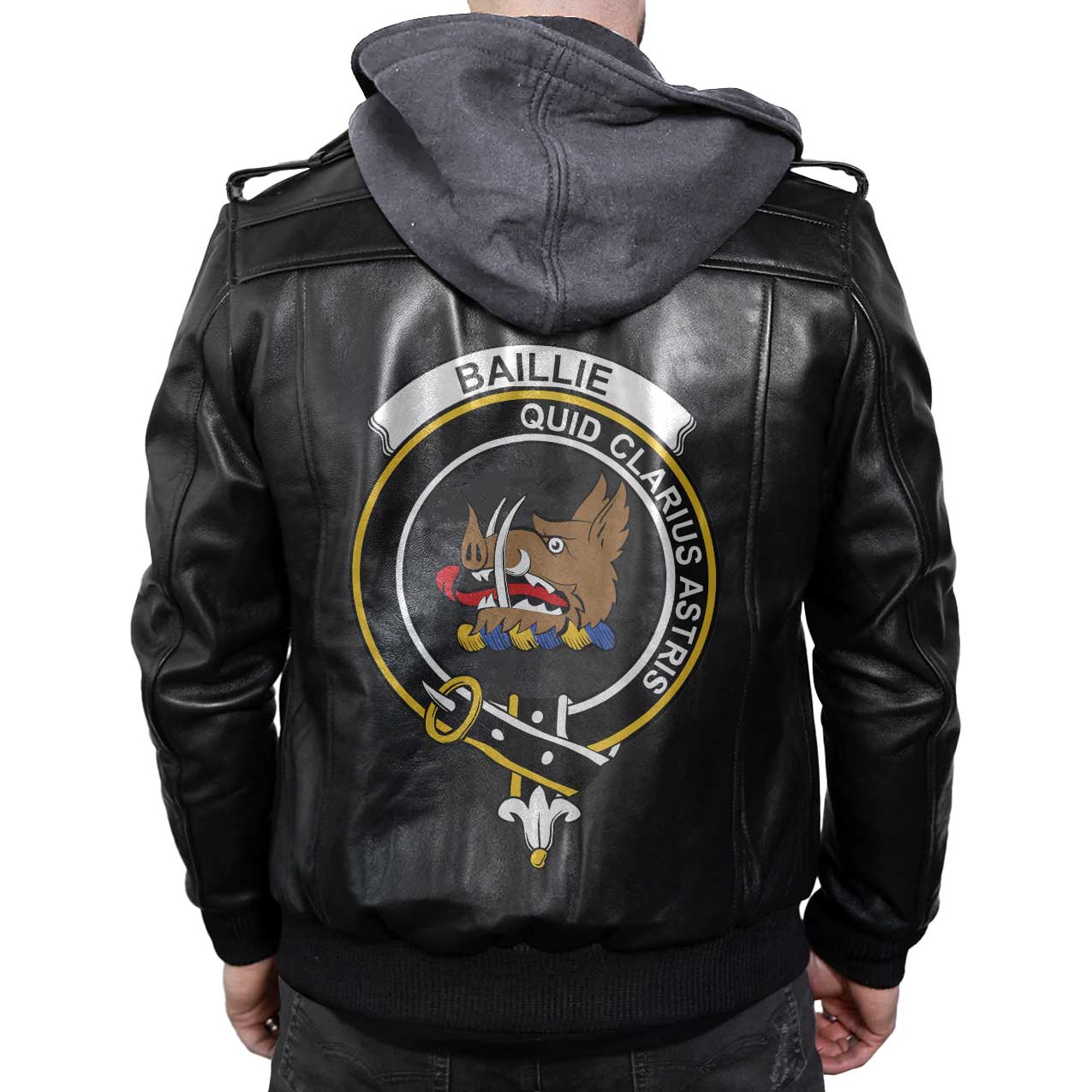 Clan Baillie Tartan Zip Leather Jacket Crest And Plaid Basic Style