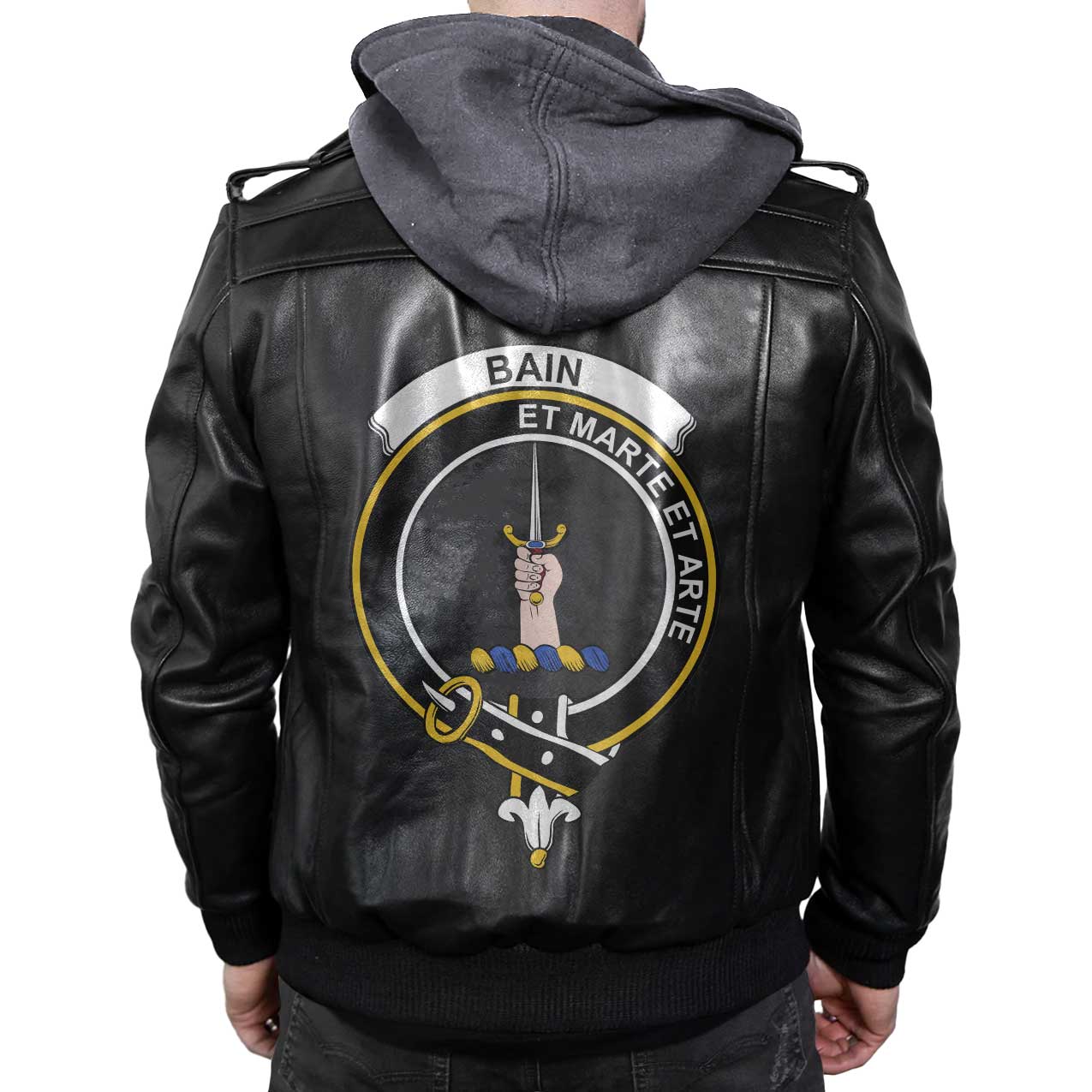 Clan Bain Tartan Zip Leather Jacket Crest And Plaid Basic Style