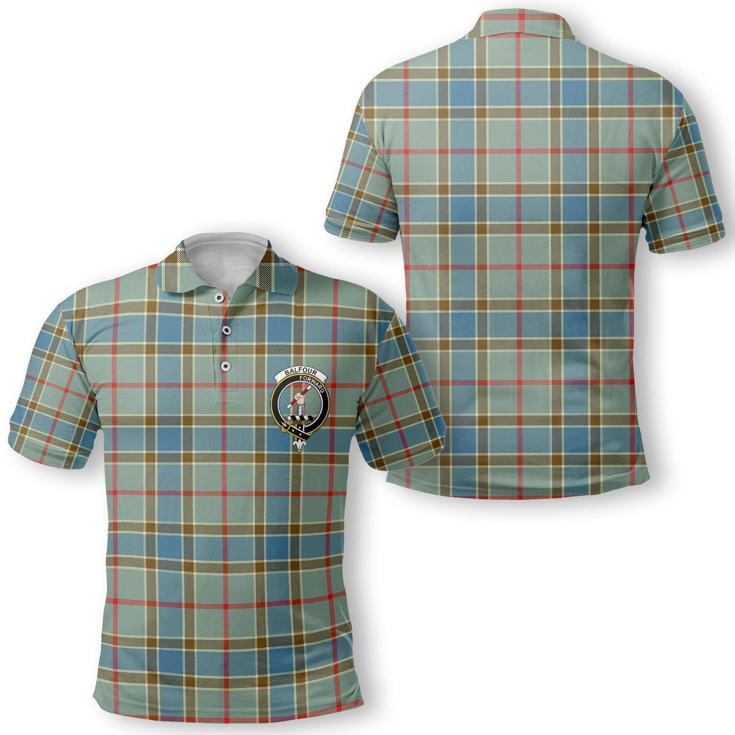 Clan Balfour Tartan Golf Men Polo Shirt Crest And Plaid Basic Style