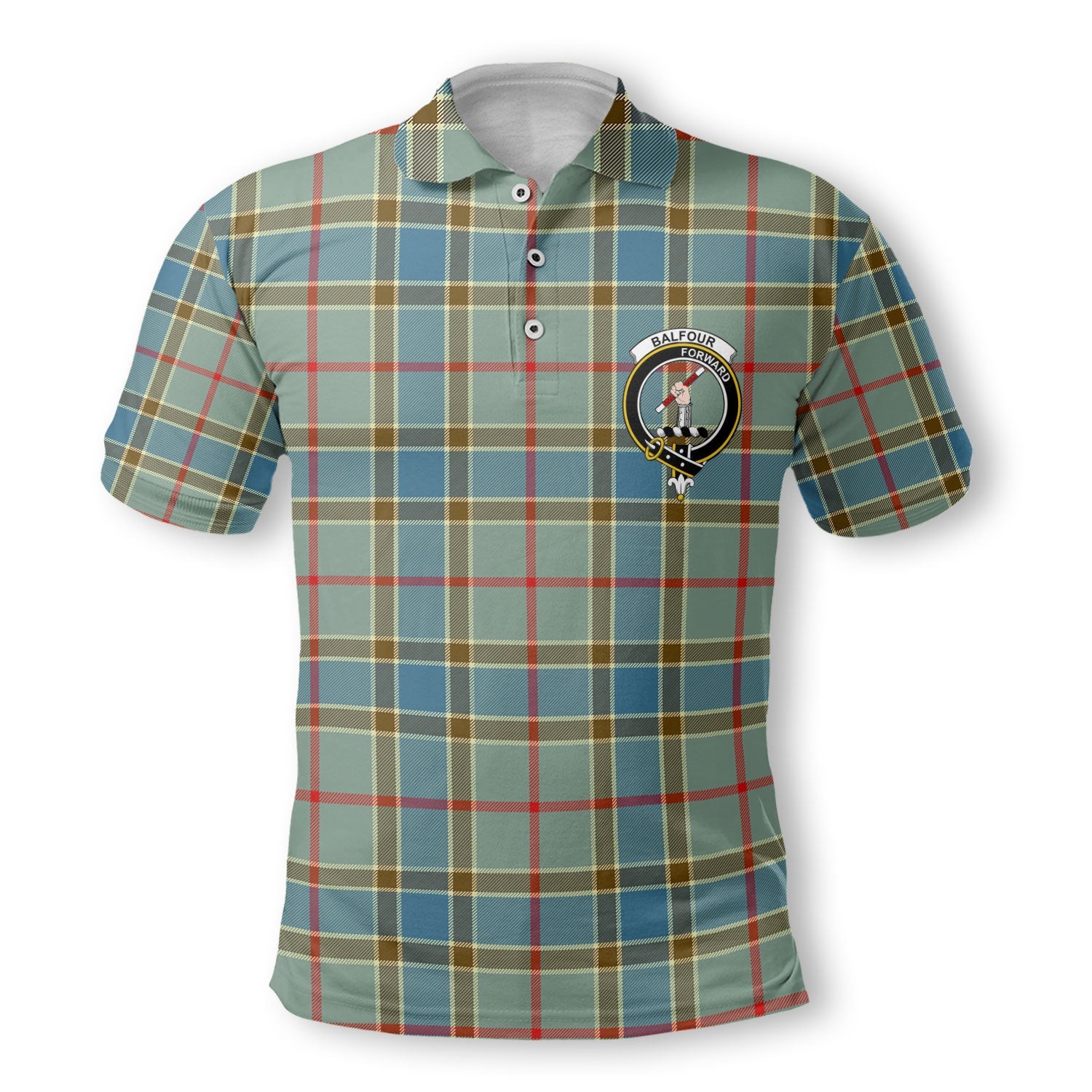 Clan Balfour Tartan Golf Men Polo Shirt Crest And Plaid Basic Style