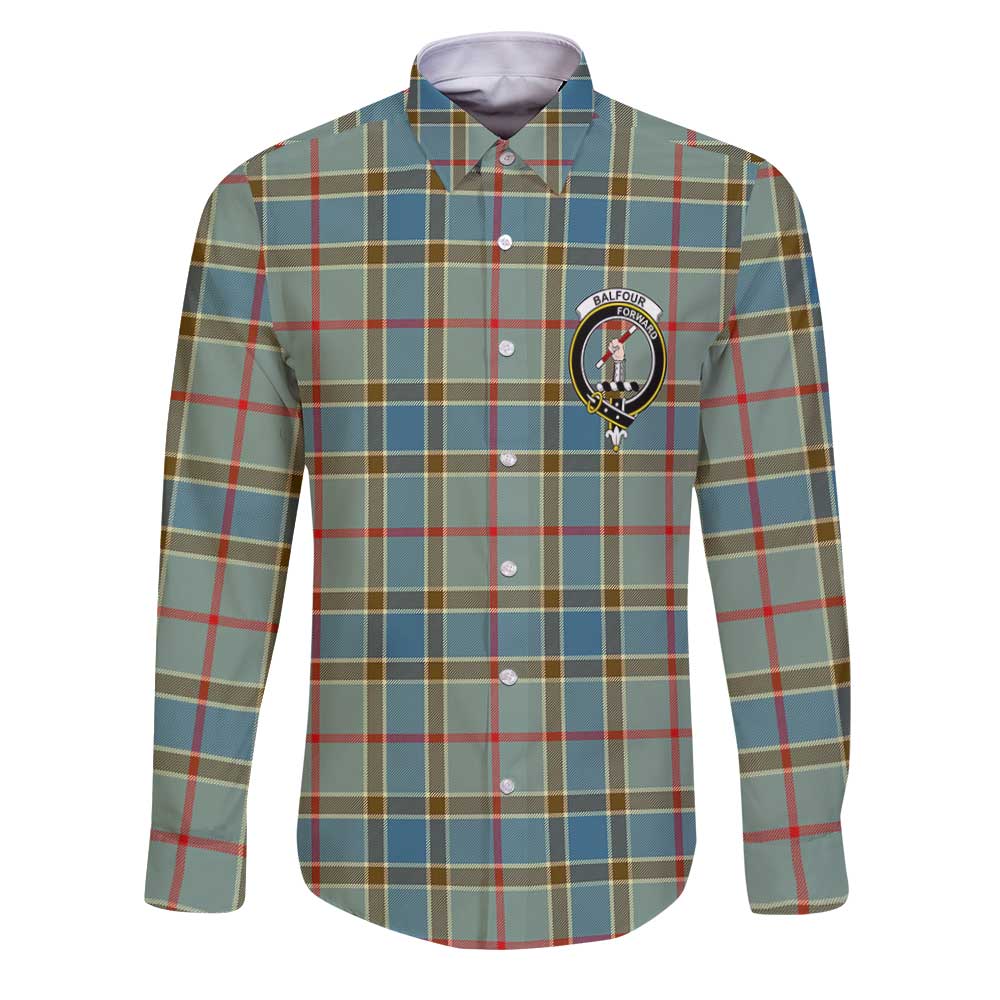 Clan Balfour Tartan Long Sleeve Button Shirt Crest And Plaid Basic Style