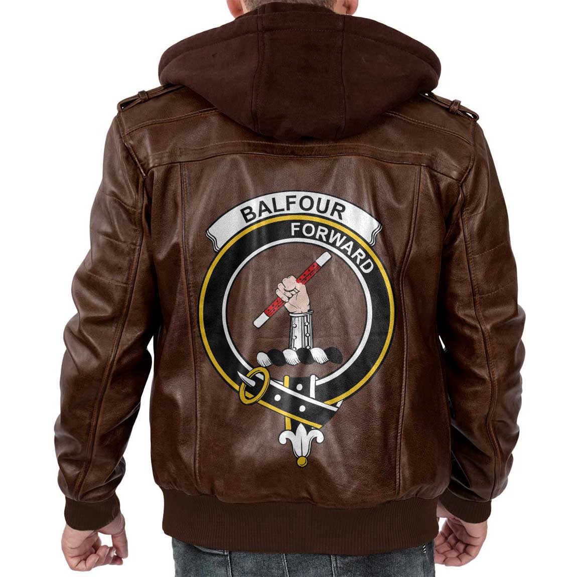 Clan Balfour Tartan Zip Leather Jacket Crest And Plaid Basic Style