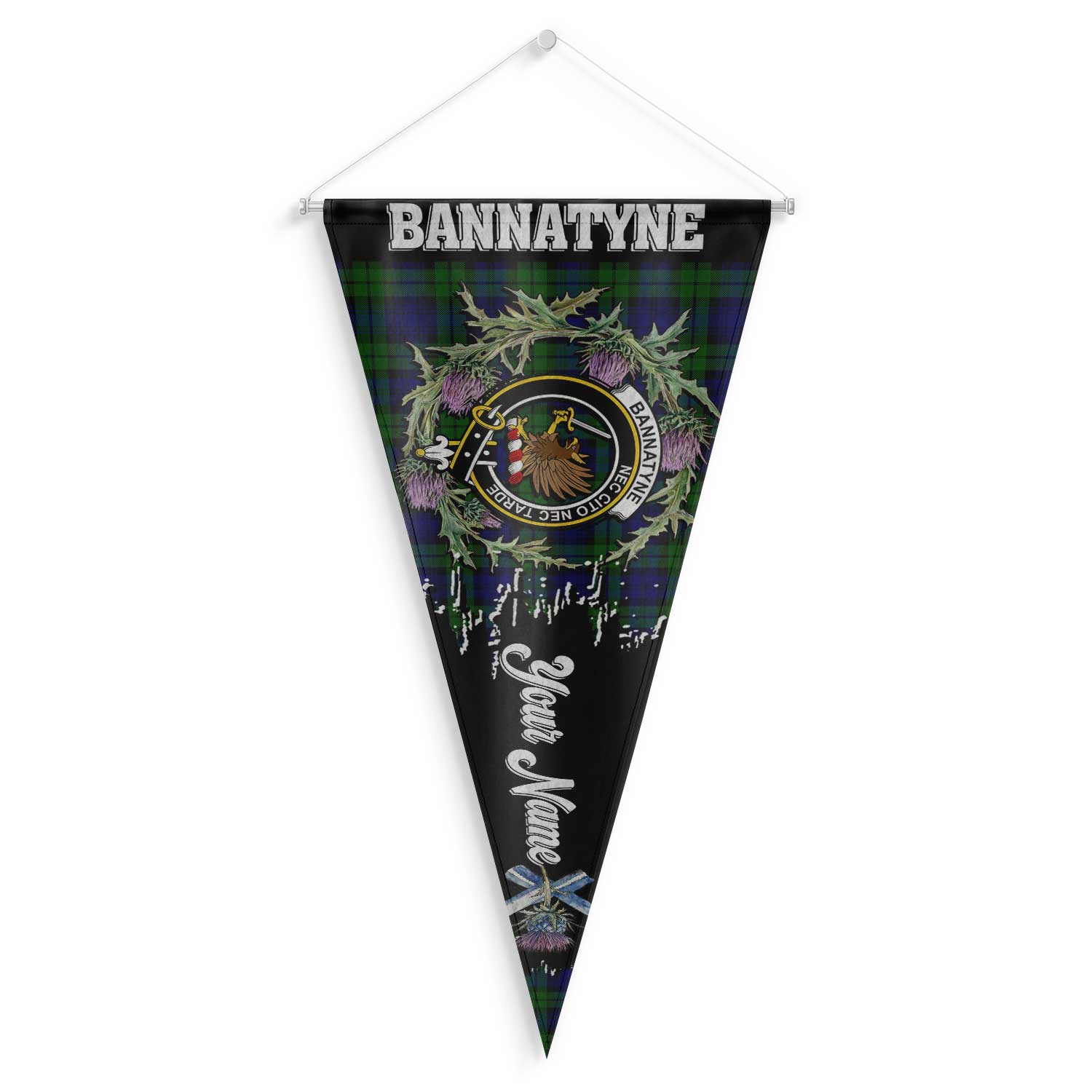 Clan Bannatyne Tartan Felt Pennant Crest And Plaid Basic Style