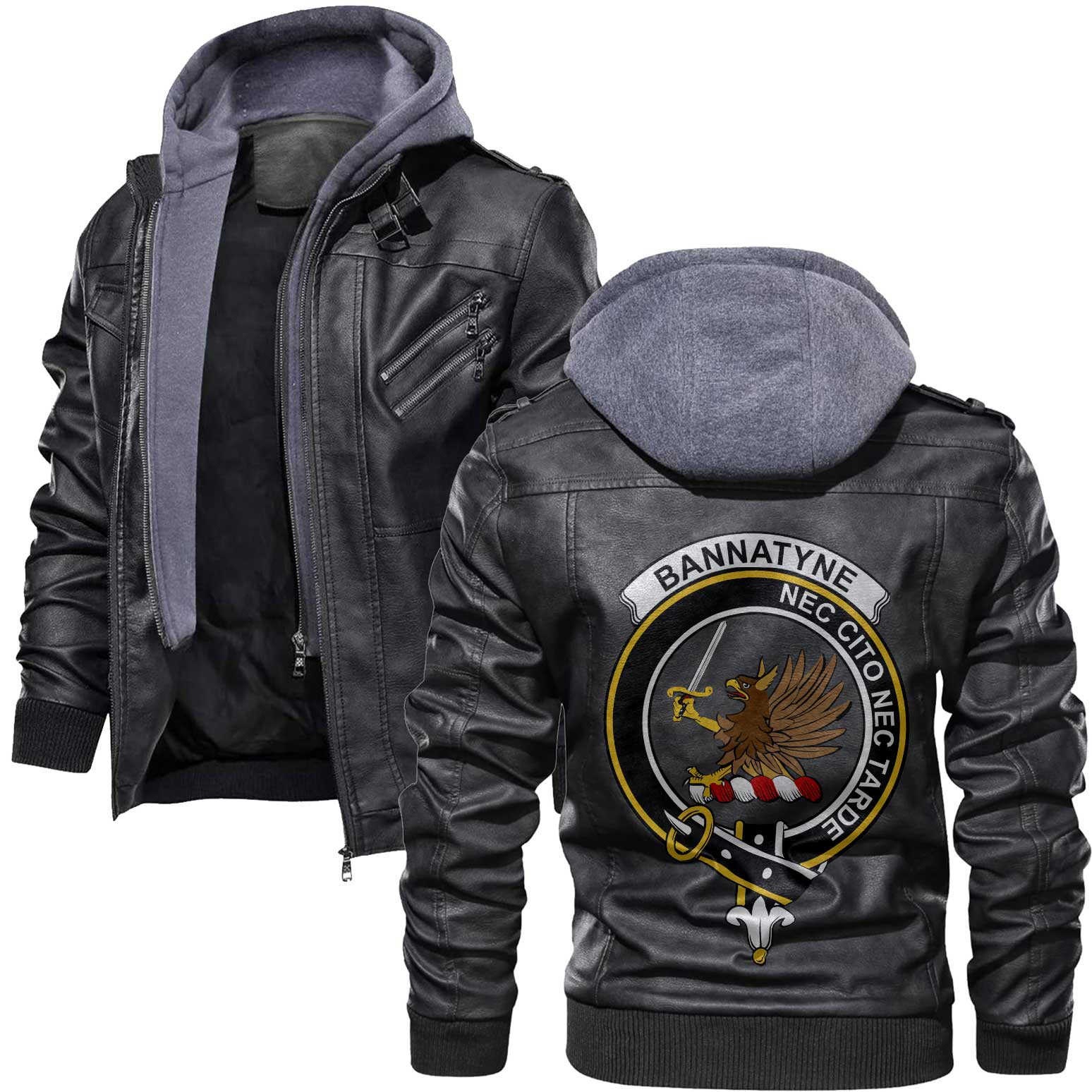 Clan Bannatyne Tartan Zip Leather Jacket Crest And Plaid Basic Style