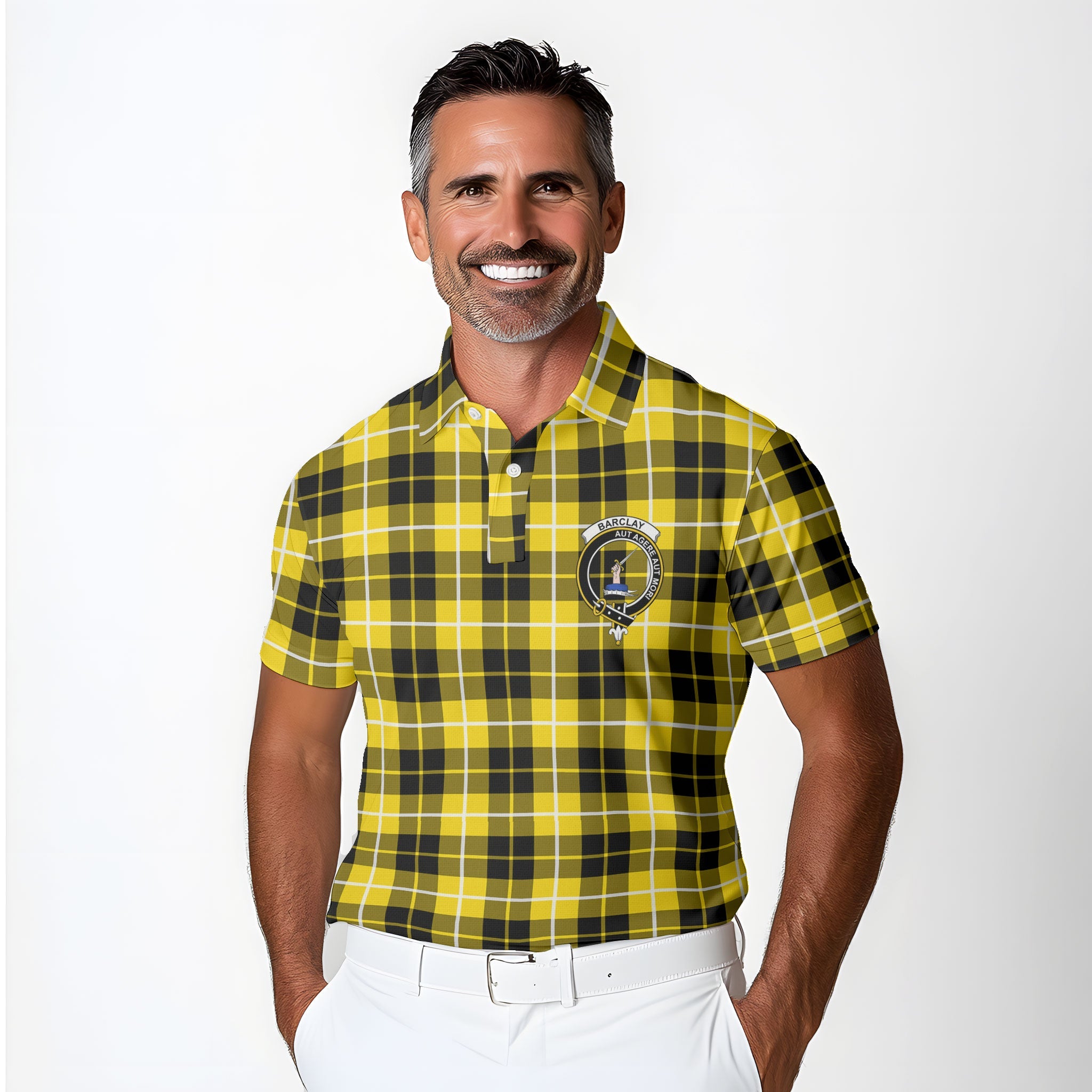 Clan Barclay Tartan Golf Men Polo Shirt Crest And Plaid Basic Style