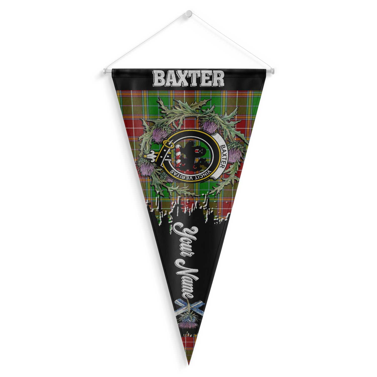 Clan Baxter Tartan Felt Pennant Crest And Plaid Basic Style