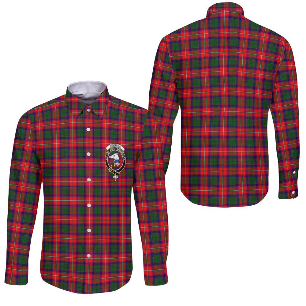 Clan Belshes Tartan Long Sleeve Button Shirt Crest And Plaid Basic Style