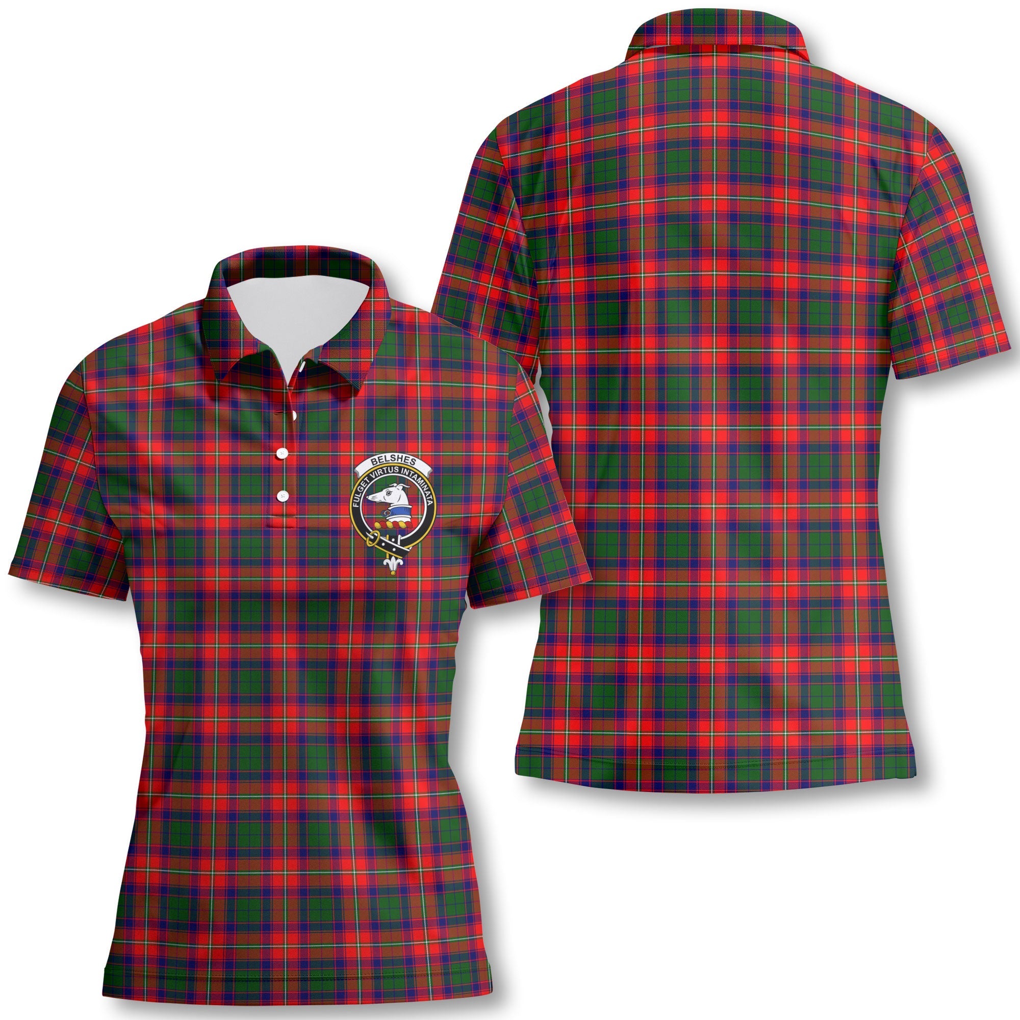Clan Belshes Tartan Women Polo Shirt Crest And Plaid Basic Style