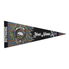 Clan Bethune Tartan Felt Pennant Crest And Plaid Basic Style