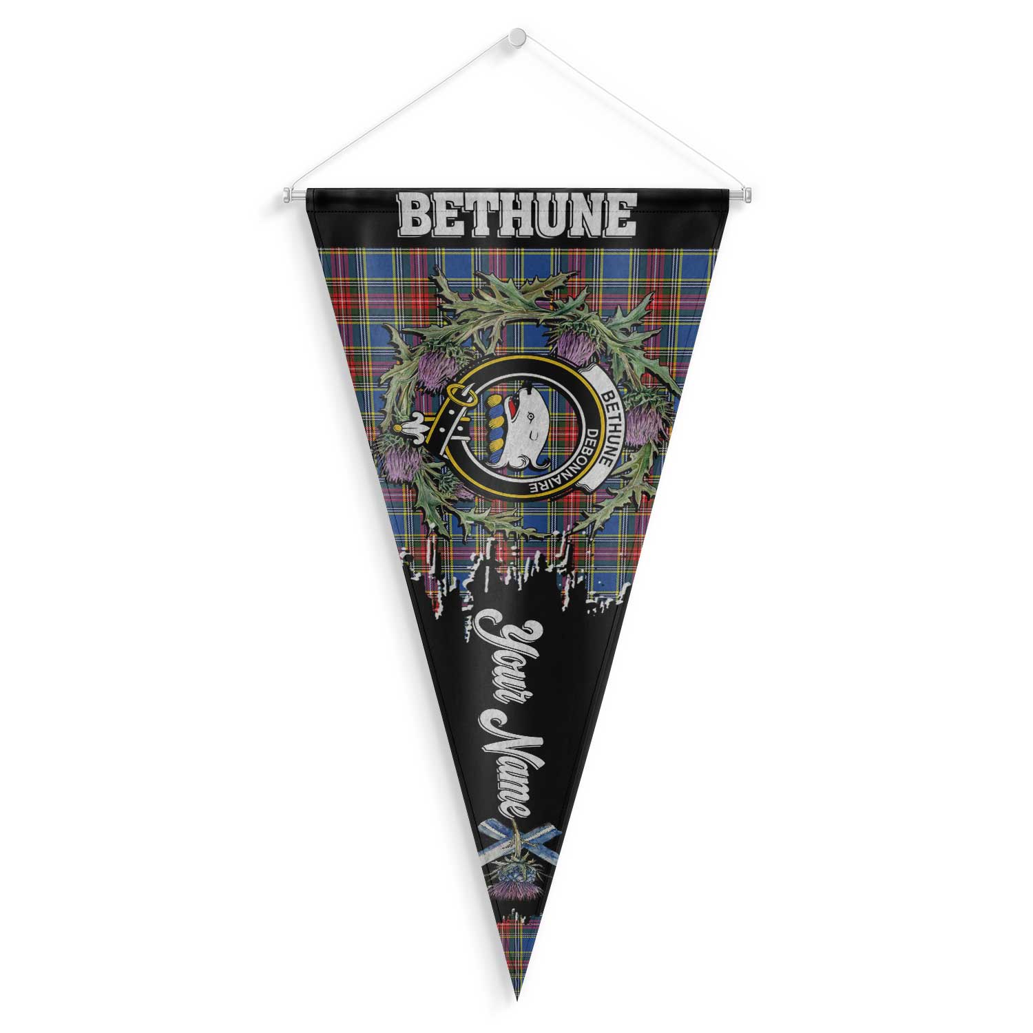 Clan Bethune Tartan Felt Pennant Crest And Plaid Basic Style