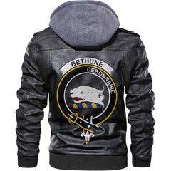 Clan Bethune Tartan Zip Leather Jacket Crest And Plaid Basic Style
