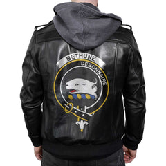 Clan Bethune Tartan Zip Leather Jacket Crest And Plaid Basic Style