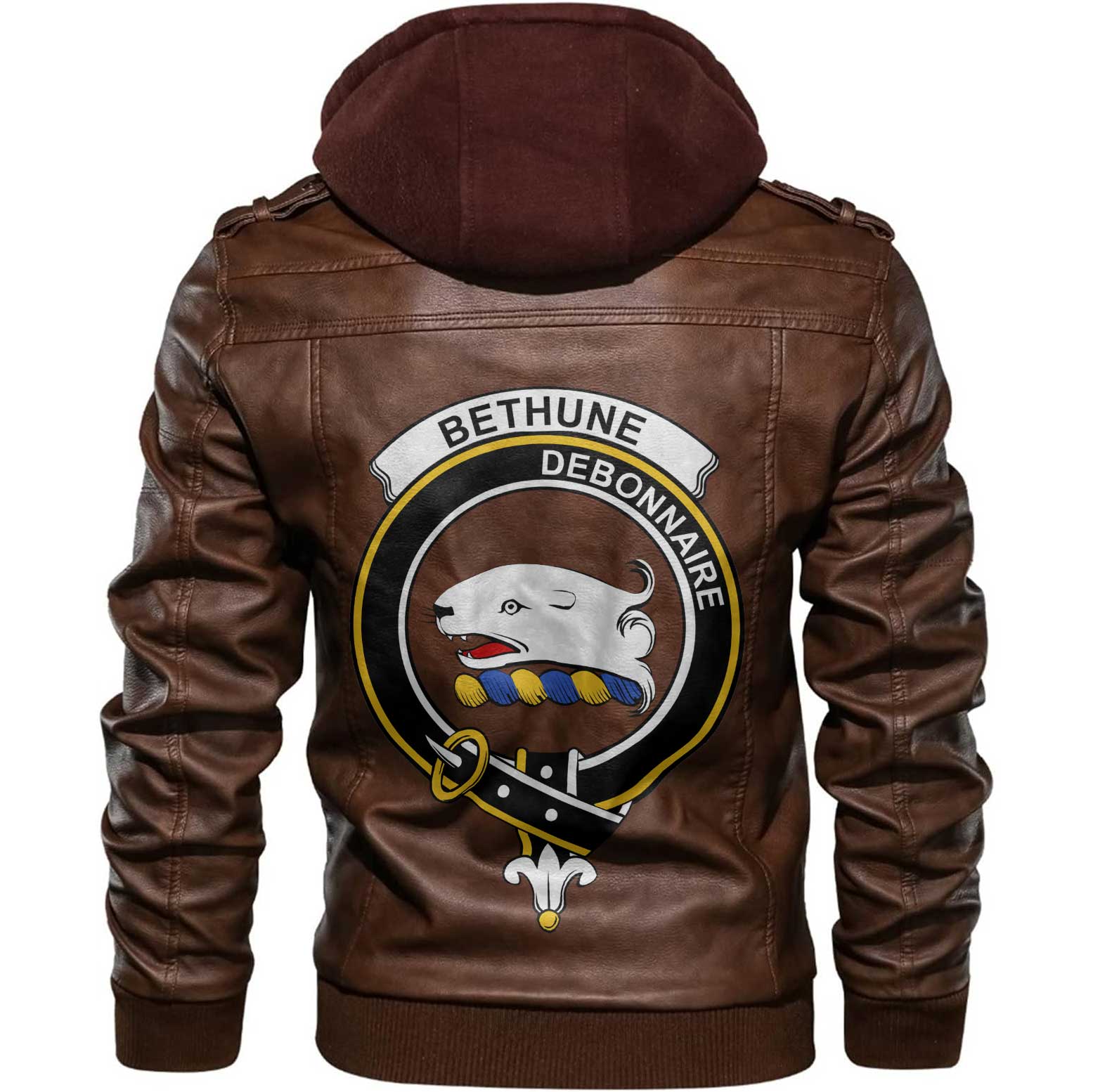 Clan Bethune Tartan Zip Leather Jacket Crest And Plaid Basic Style