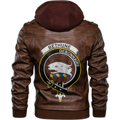 Clan Bethune Tartan Zip Leather Jacket Crest And Plaid Basic Style