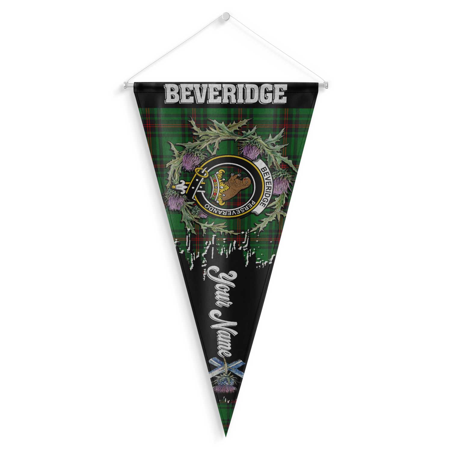 Clan Beveridge Tartan Felt Pennant Crest And Plaid Basic Style