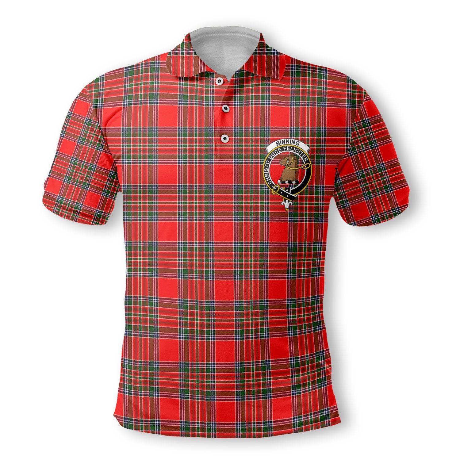 Clan Binning Of Wallifoord Tartan Golf Men Polo Shirt Crest And Plaid Basic Style