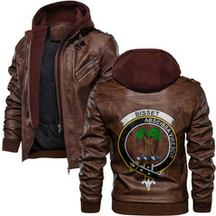 Clan Bisset Tartan Zip Leather Jacket Crest And Plaid Basic Style