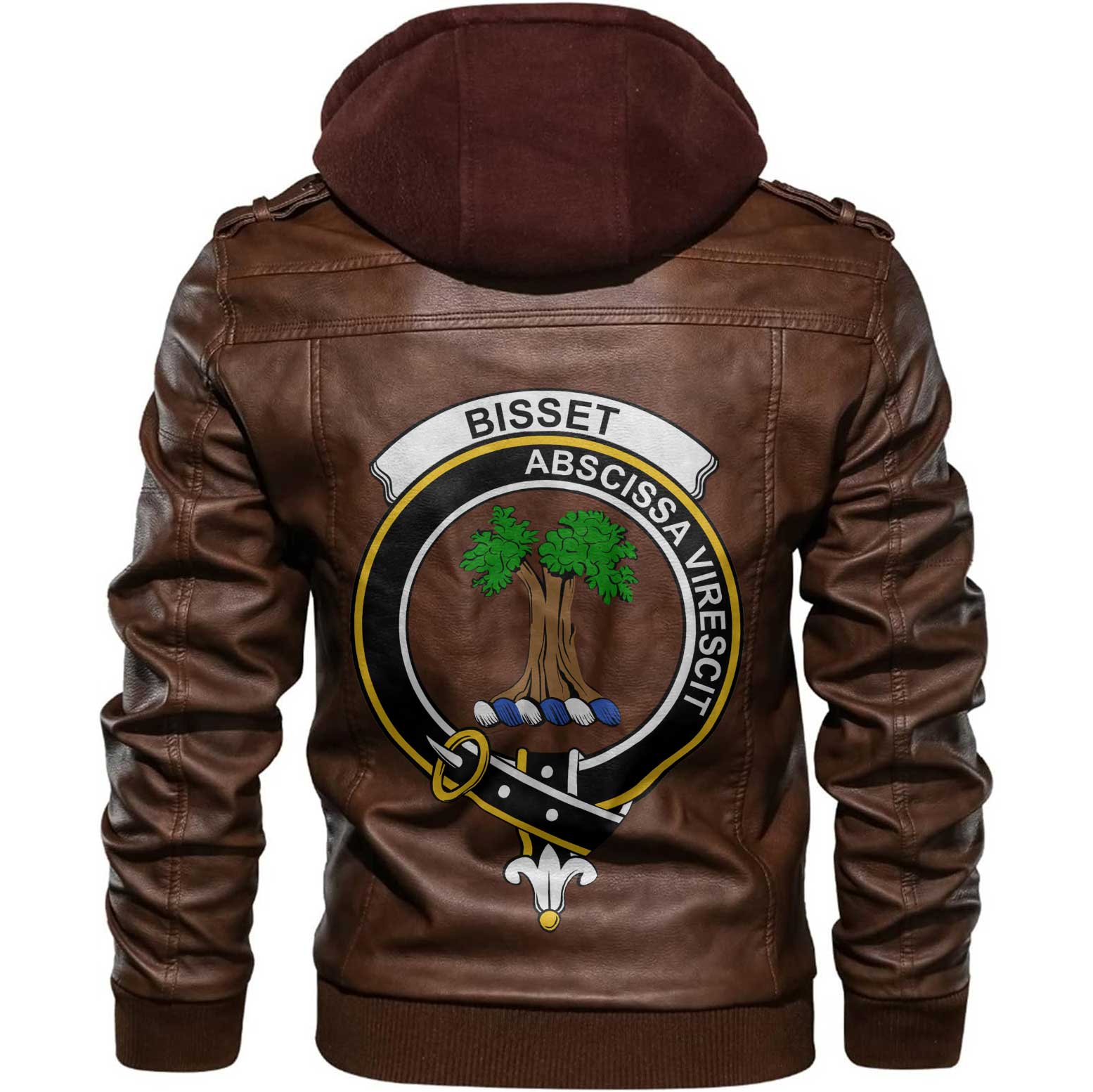 Clan Bisset Tartan Zip Leather Jacket Crest And Plaid Basic Style