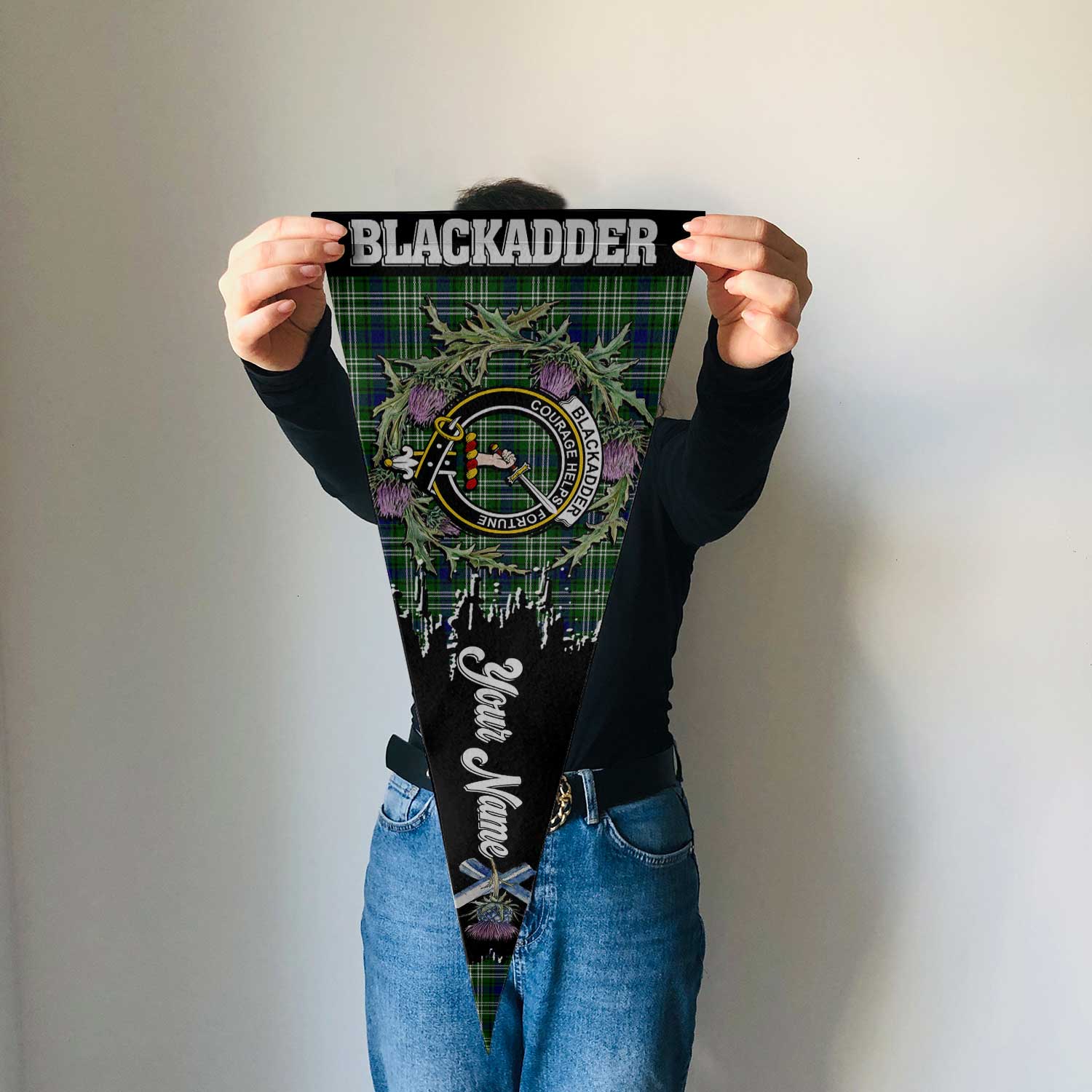 Clan Blackadder Tartan Felt Pennant Crest And Plaid Basic Style