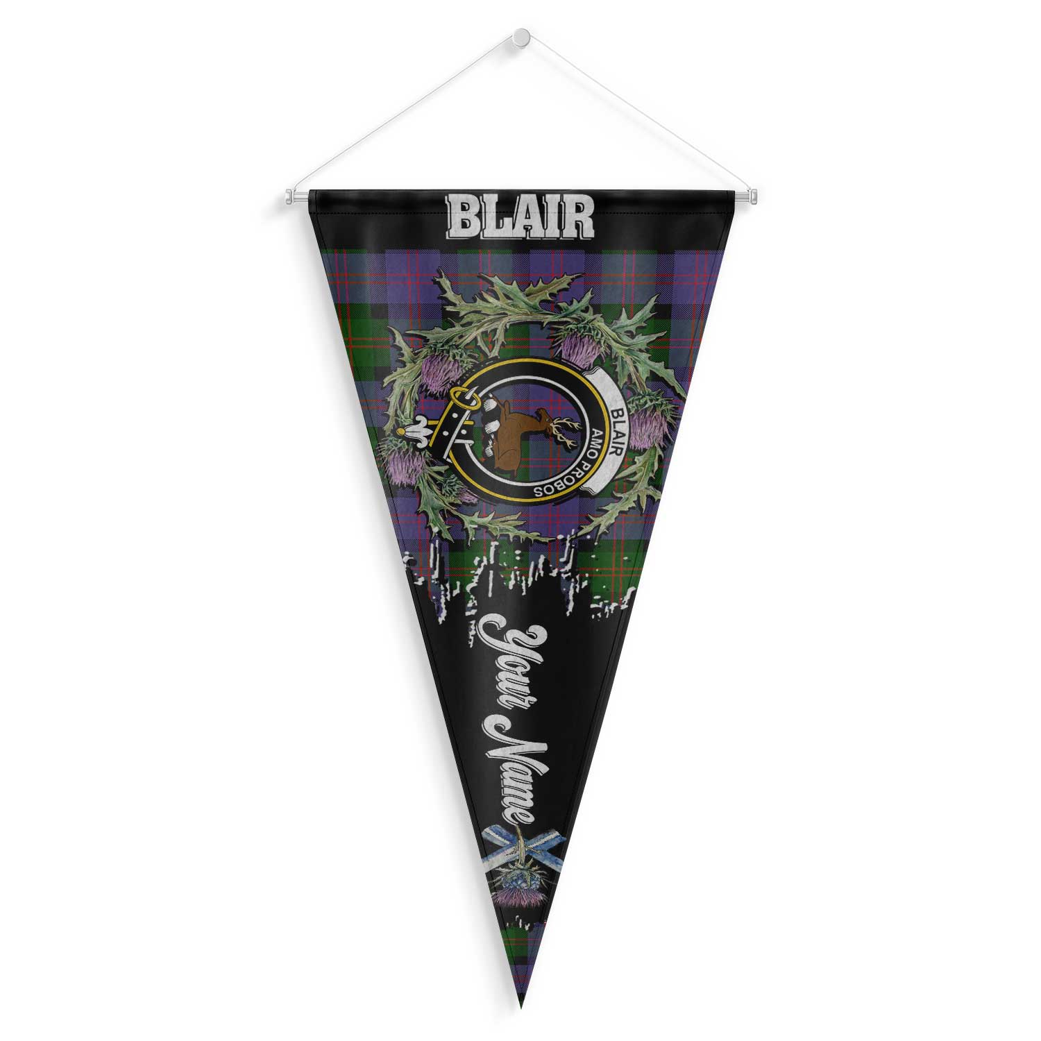 Clan Blair Tartan Felt Pennant Crest And Plaid Basic Style