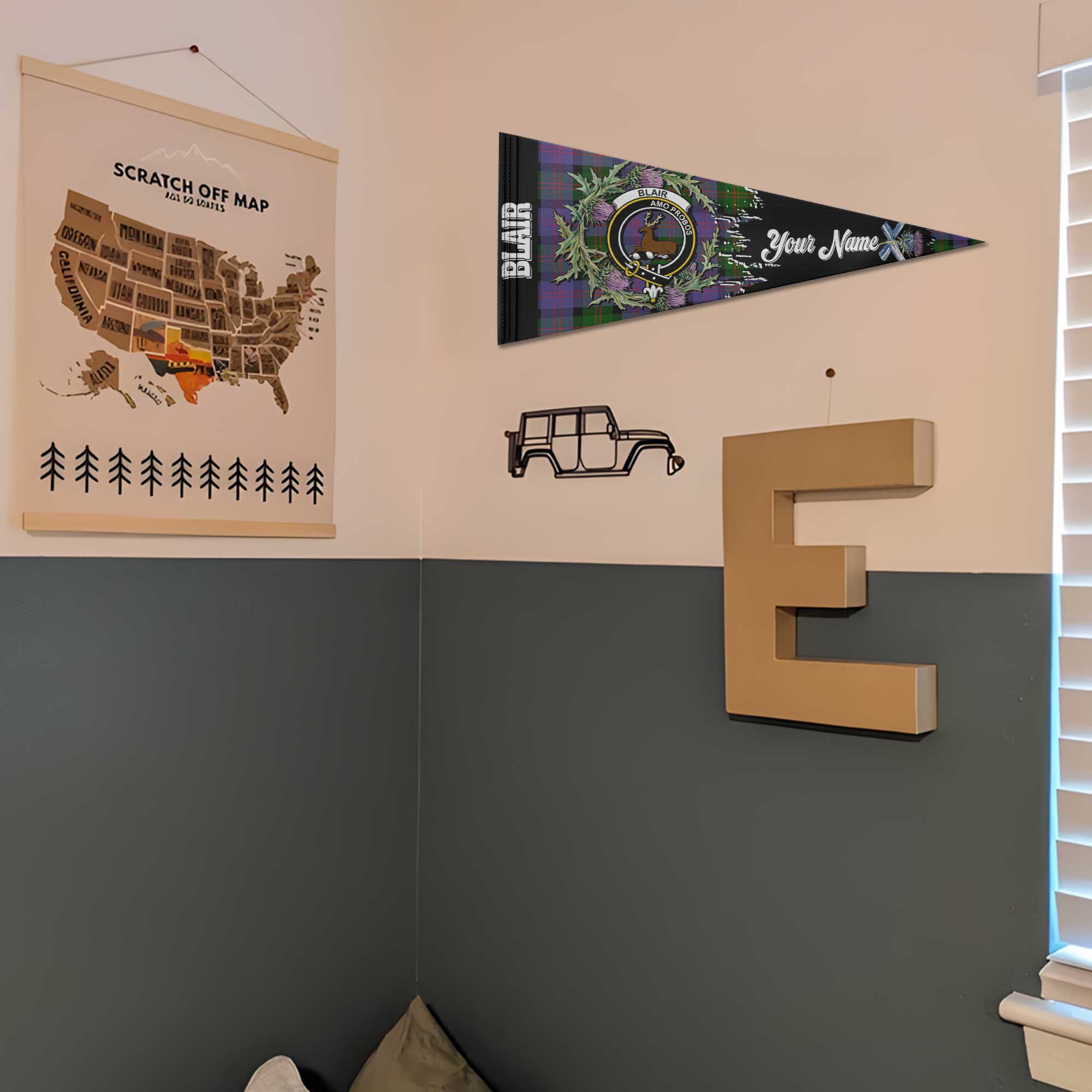 Clan Blair Tartan Felt Pennant Crest And Plaid Basic Style