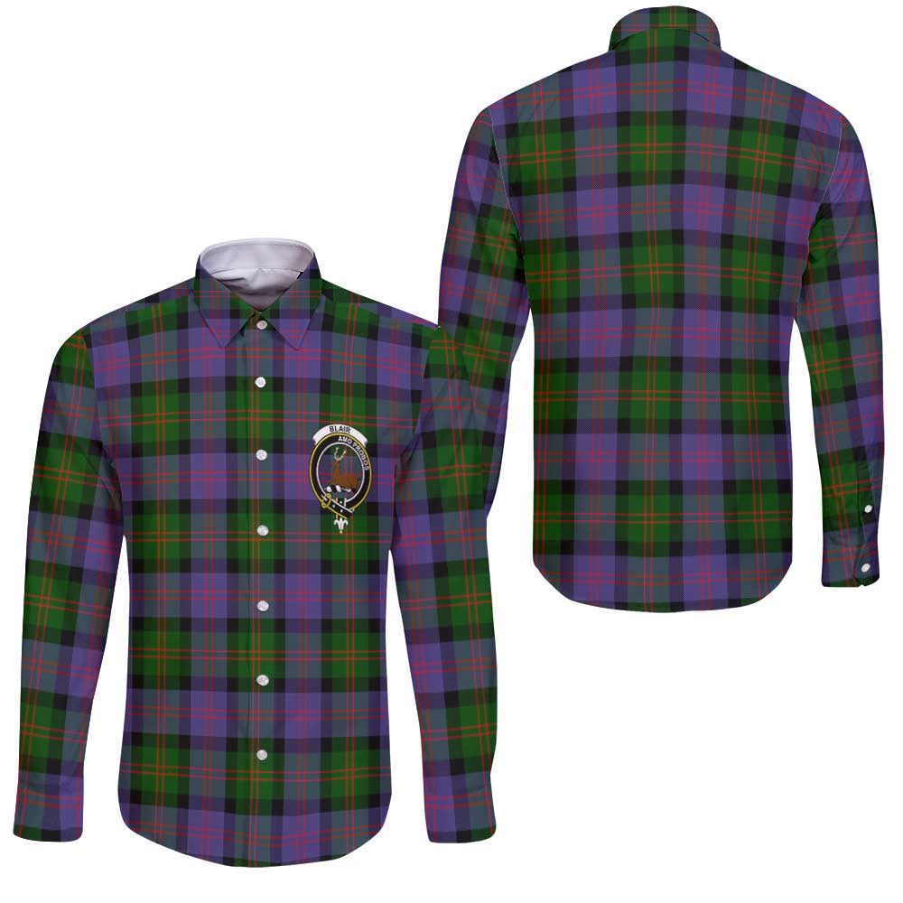Clan Blair Tartan Long Sleeve Button Shirt Crest And Plaid Basic Style
