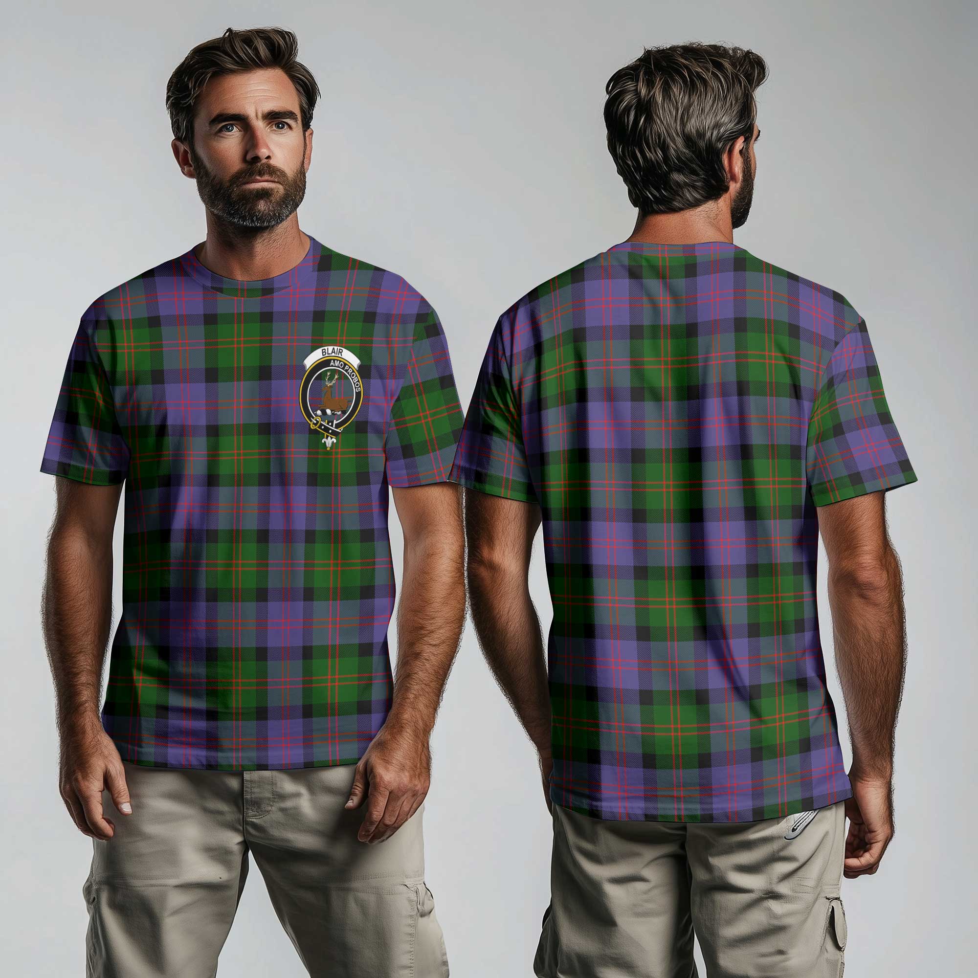 Clan Blair Tartan Men T Shirt Crest And Plaid Basic Style